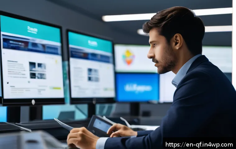 정확한 정보 공유를 위한 에티켓 - A modern digital newsroom scene with diverse journalists working on multiple screens displaying cred...