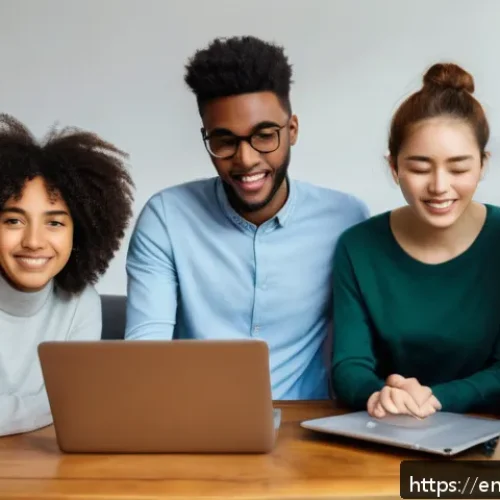 Home 17 인터넷 토론에서의 논리적 에티켓 - A modern, diverse group of young adults engaged in a respectful online debate using laptops and smar...